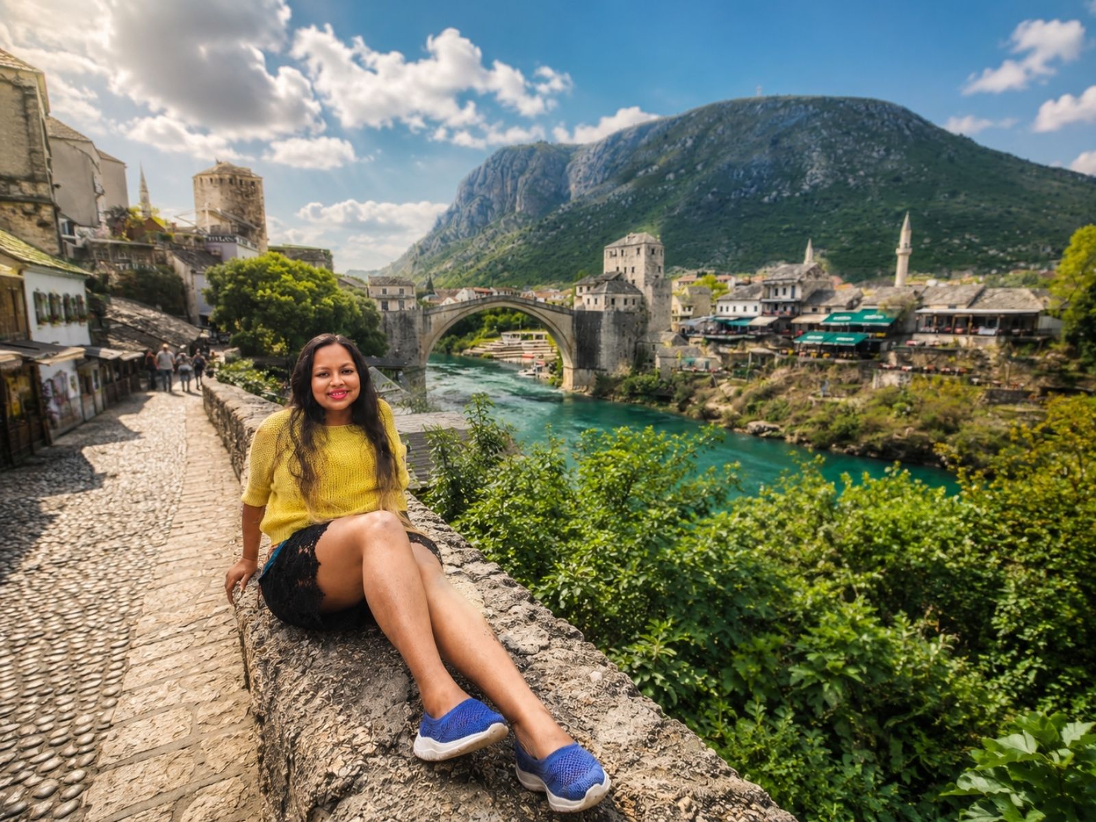 Traveller overlooking the picturesque village of Mostar in Bosnia & Herzegovina