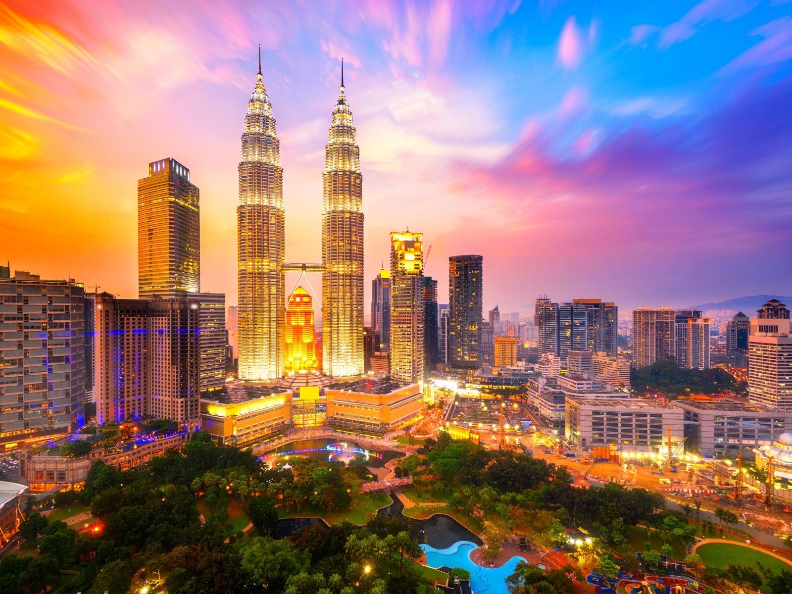 Petronas Twin Towers at sunset in Kuala Lumpur, Malaysia