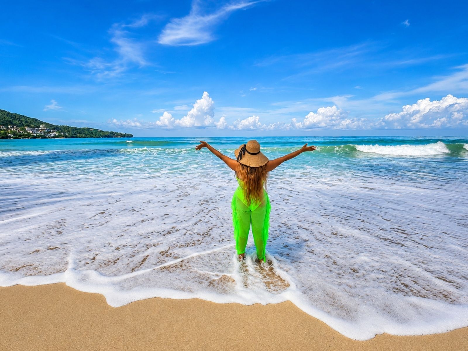 Traveller enjoying a tropical beach in Phuket, Thailand