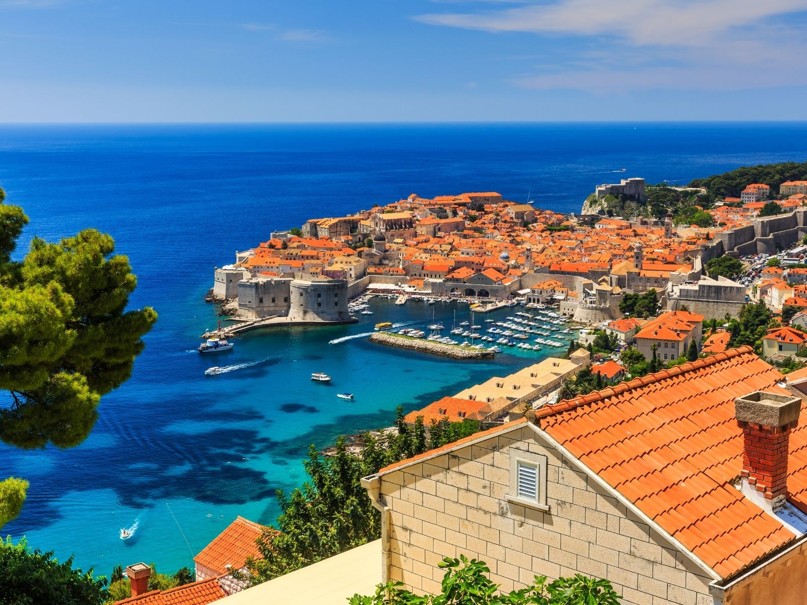 Panoramic view of Dubrovnik's Old Town and Adriatic coastline in Croatia