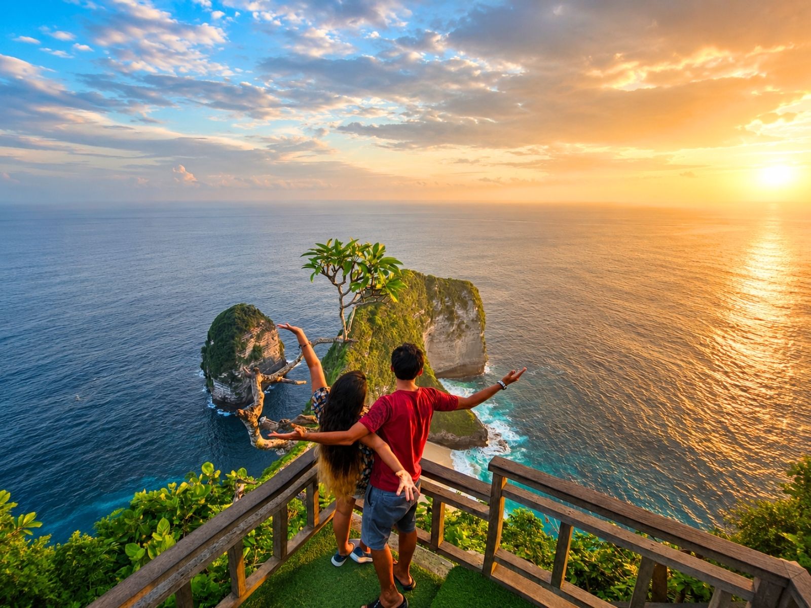 Traveller overlooking the ocean from a scenic cliff viewpoint in Bali, Indonesia