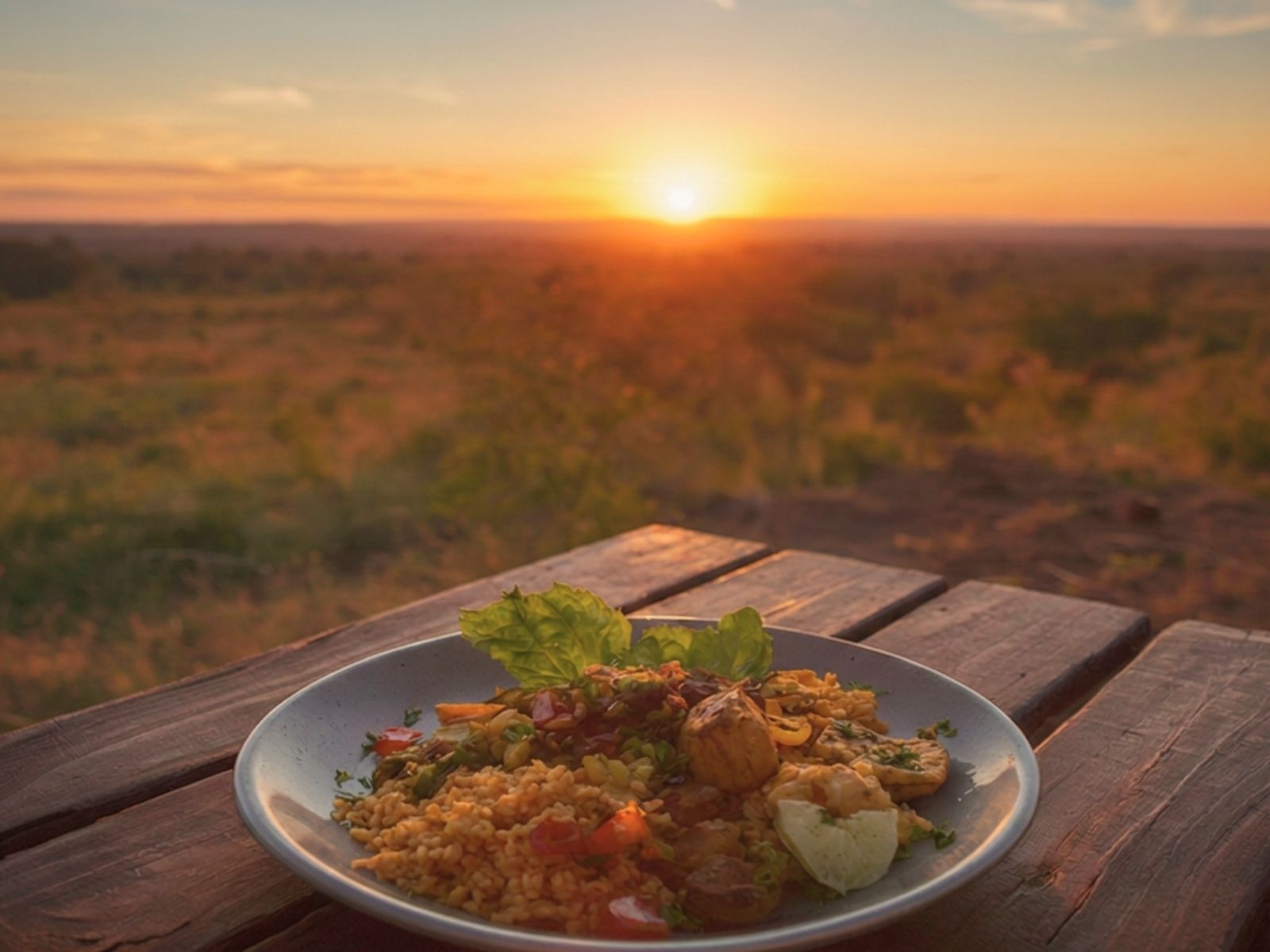 Itinerary Tanzania Vegan Safari Vegan dinner overlooking the African savannah at sunset
